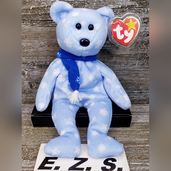 RARE Ty Beanie Babies 1999 Holiday Teddy Bear Plush Toy Blue - Main Image